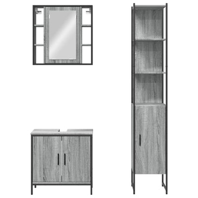 3 Piece Bathroom Cabinet Set Grey Sonoma Engineered Wood