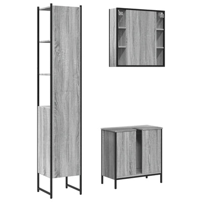 3 Piece Bathroom Cabinet Set Grey Sonoma Engineered Wood