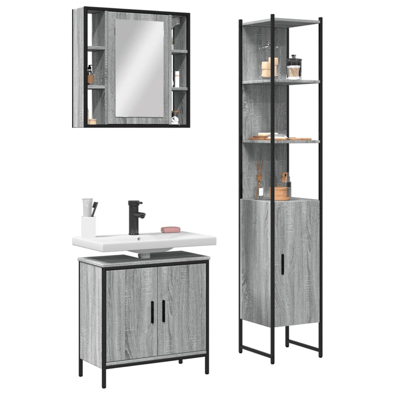 3 Piece Bathroom Cabinet Set Grey Sonoma Engineered Wood