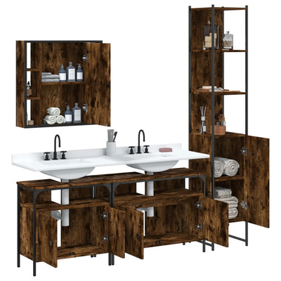 4 Piece Bathroom Cabinet Set Smoked Oak Engineered Wood