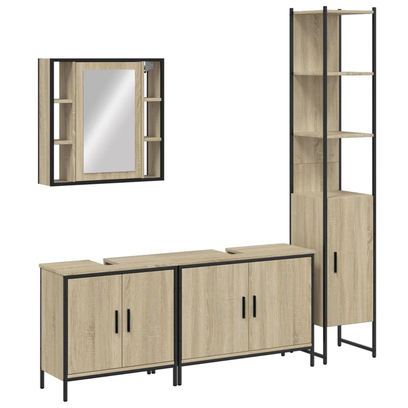 4 Piece Bathroom Cabinet Set Sonoma Oak Engineered Wood