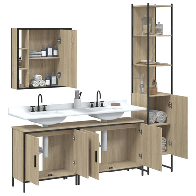 4 Piece Bathroom Cabinet Set Sonoma Oak Engineered Wood