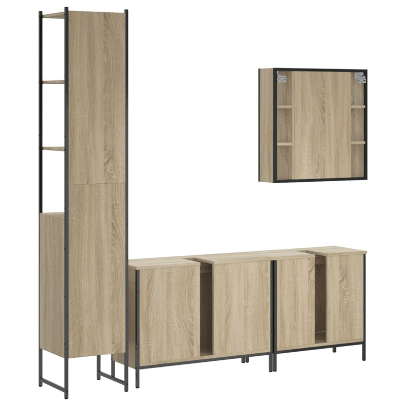 4 Piece Bathroom Cabinet Set Sonoma Oak Engineered Wood