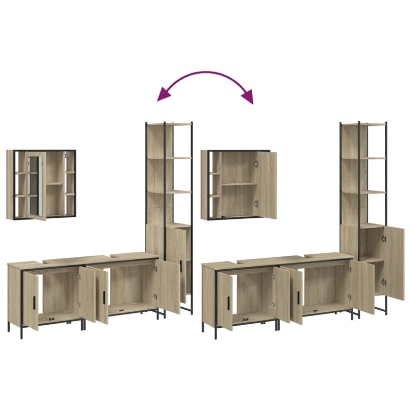 4 Piece Bathroom Cabinet Set Sonoma Oak Engineered Wood