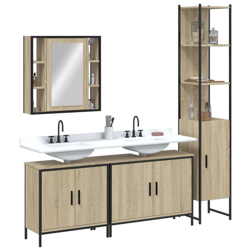 4 Piece Bathroom Cabinet Set Sonoma Oak Engineered Wood