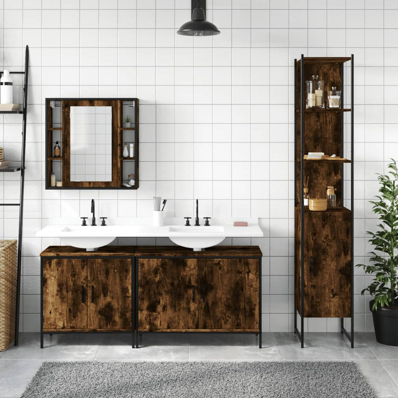 4 Piece Bathroom Cabinet Set Smoked Oak Engineered Wood