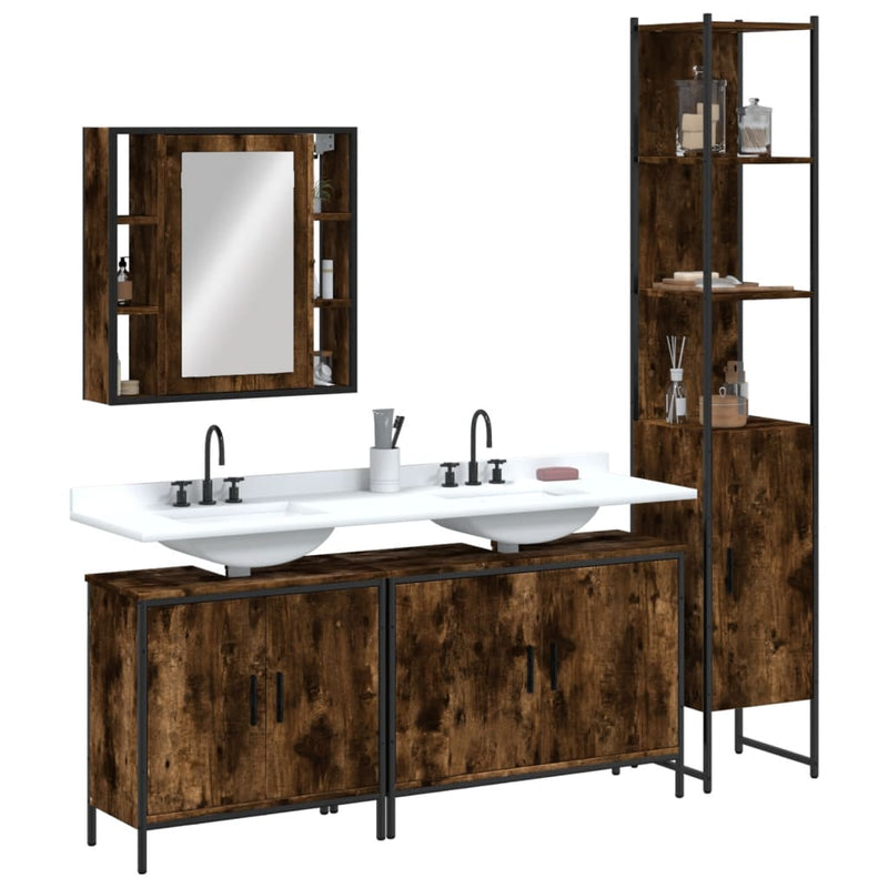 4 Piece Bathroom Cabinet Set Smoked Oak Engineered Wood