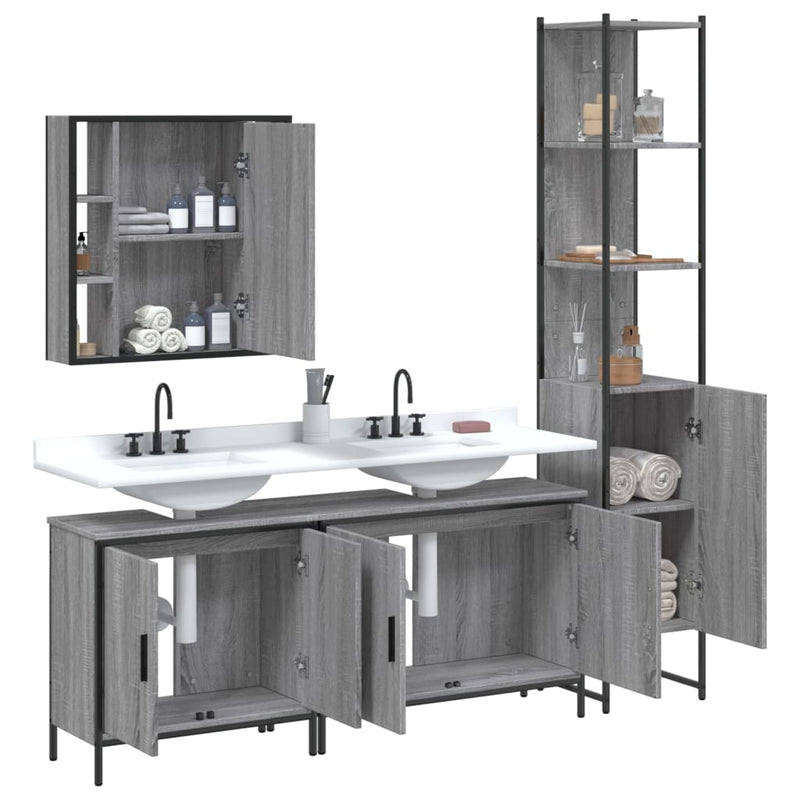 4 Piece Bathroom Cabinet Set Grey Sonoma Engineered Wood