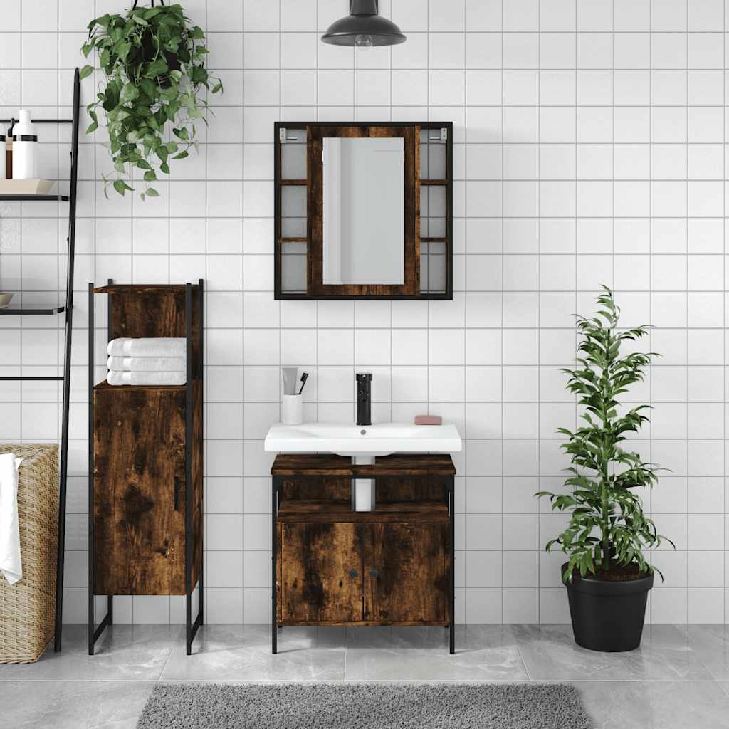 vidaXL 3 Piece Bathroom Cabinet Set Smoked Oak Engineered Wood 3