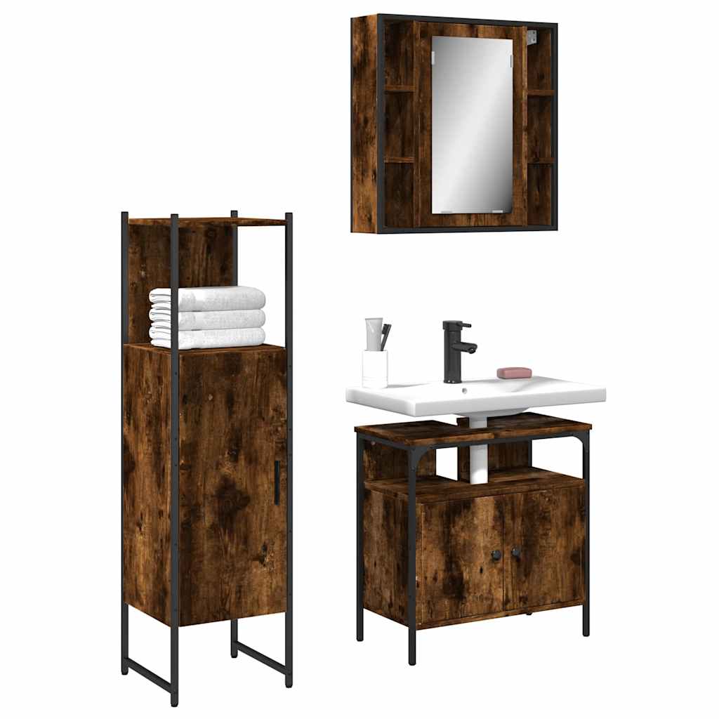 vidaXL 3 Piece Bathroom Cabinet Set Smoked Oak Engineered Wood 1