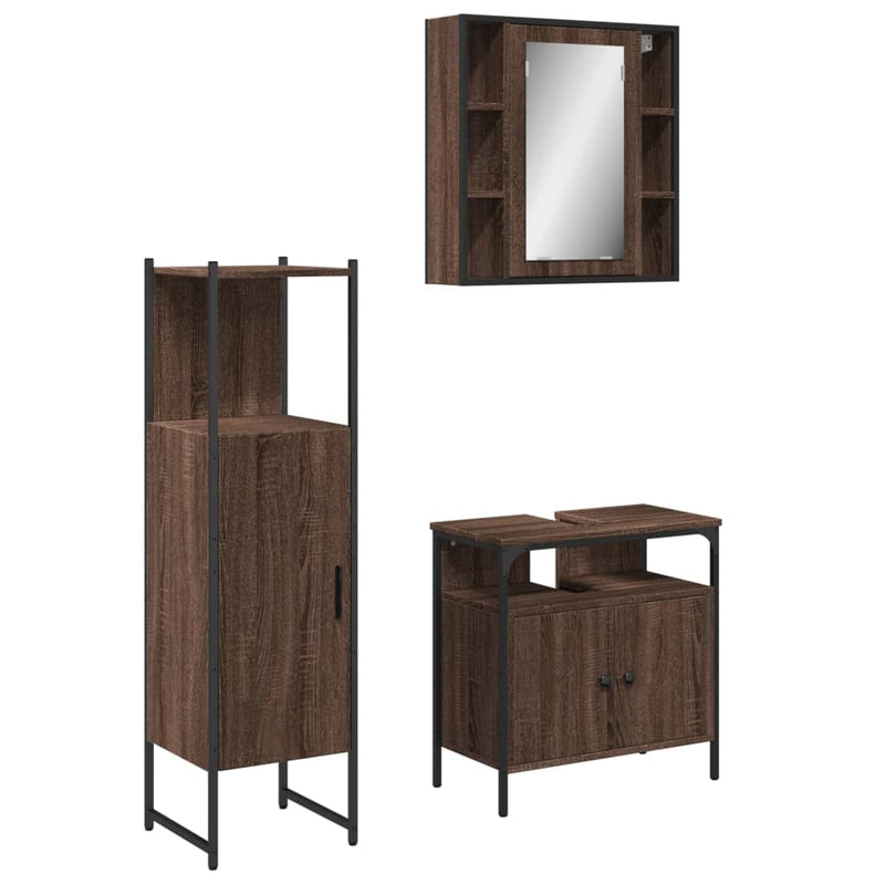 3 Piece Bathroom Cabinet Set Brown Oak Engineered Wood