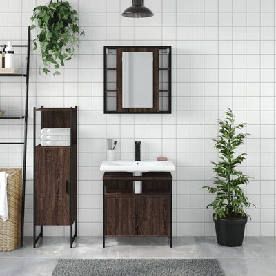 3 Piece Bathroom Cabinet Set Brown Oak Engineered Wood