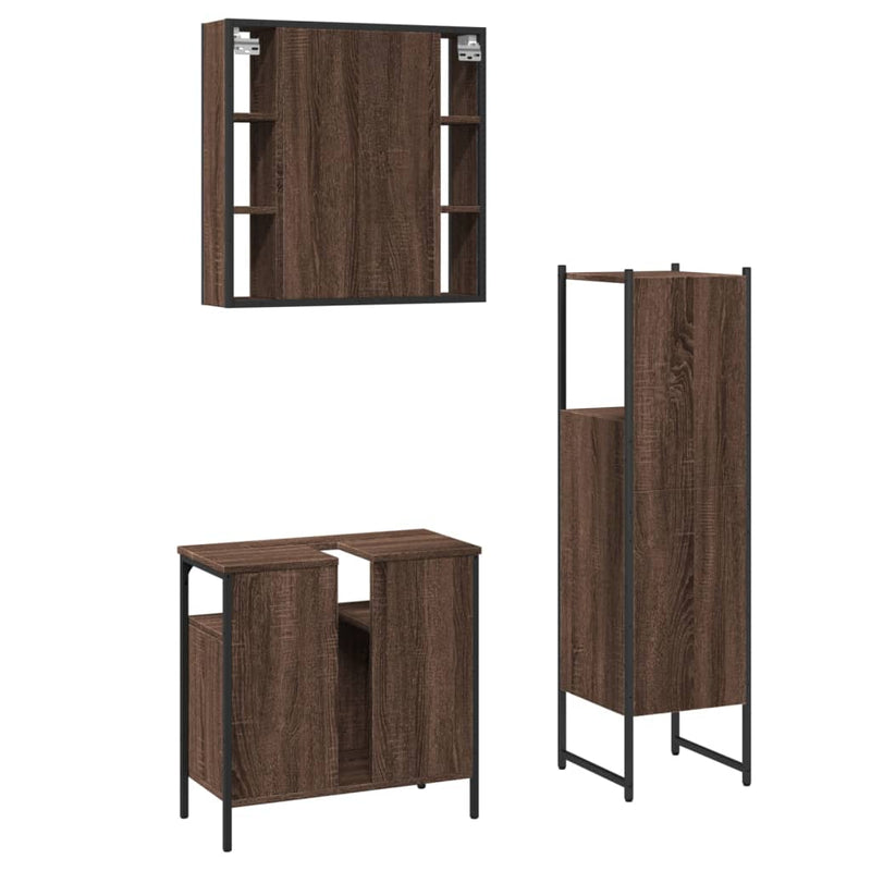 3 Piece Bathroom Cabinet Set Brown Oak Engineered Wood