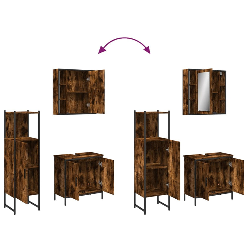 Juego de gabinetes de baño de 3 piezas de madera de ingeniería de roble ahumado