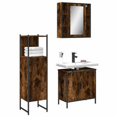 3 Piece Bathroom Cabinet Set Engineered Wood Smoked oak