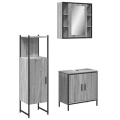 3 Piece Bathroom Cabinet Set Engineered Wood Grey sonoma