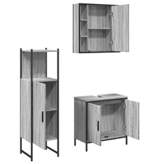 3 Piece Bathroom Cabinet Set Engineered Wood Grey sonoma