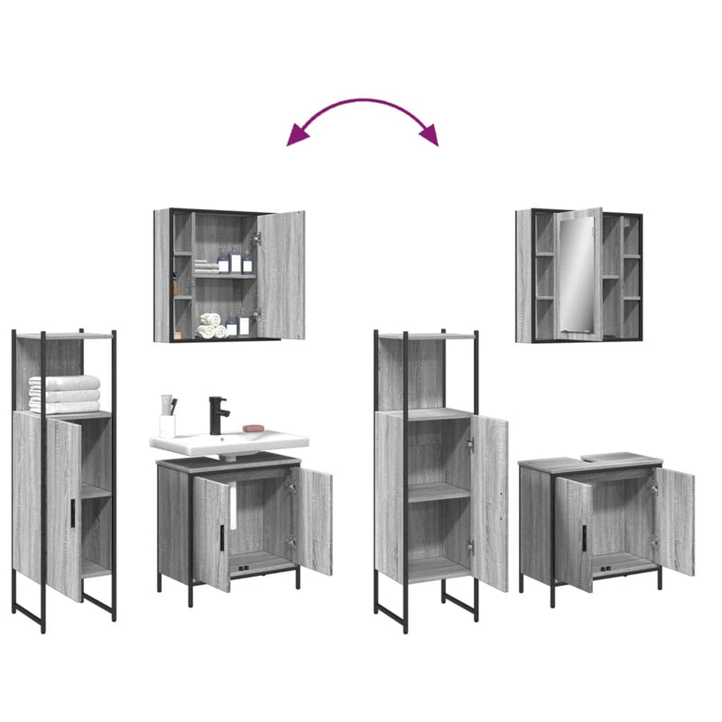 Juego de gabinetes de baño de 3 piezas de madera de ingeniería Sonoma gris