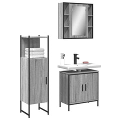 3 Piece Bathroom Cabinet Set Engineered Wood Grey sonoma