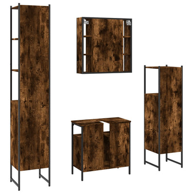 4 Piece Bathroom Cabinet Set Smoked Oak Engineered Wood