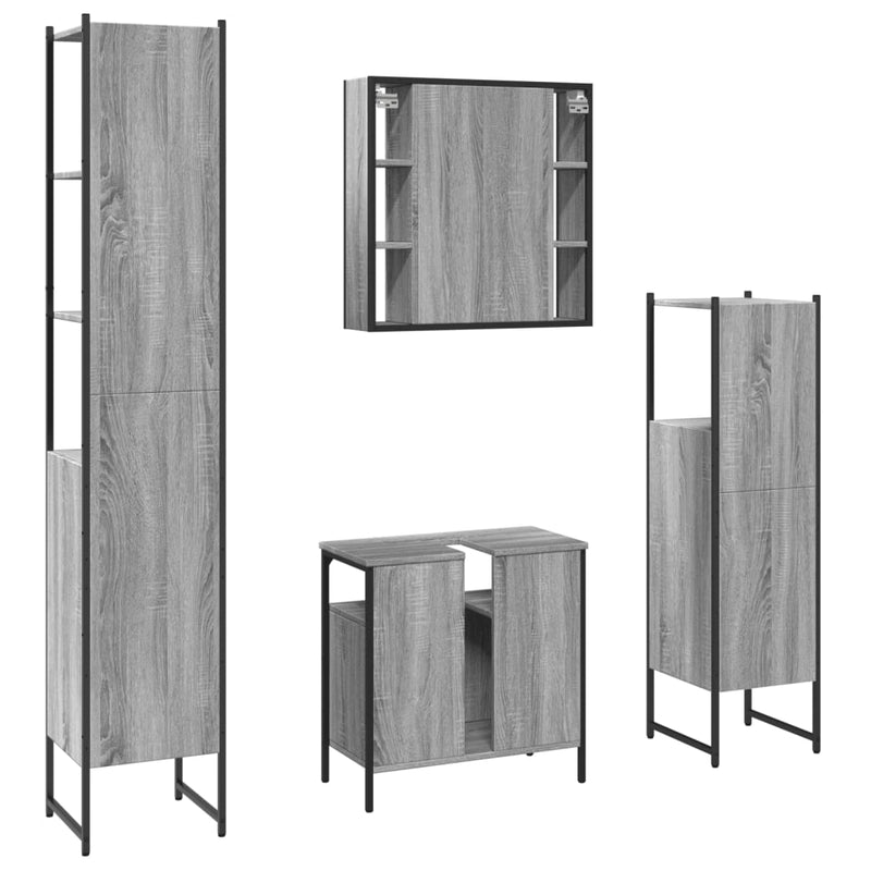 4 Piece Bathroom Cabinet Set Grey Sonoma Engineered Wood