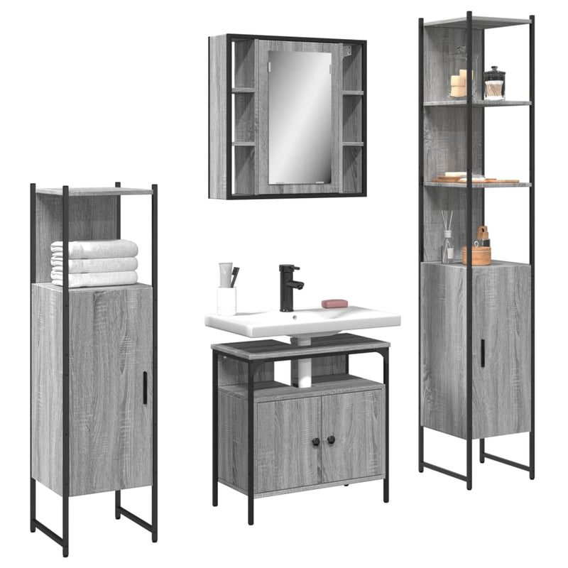 4 Piece Bathroom Cabinet Set Grey Sonoma Engineered Wood