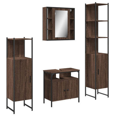 4 Piece Bathroom Cabinet Set Brown Oak Engineered Wood