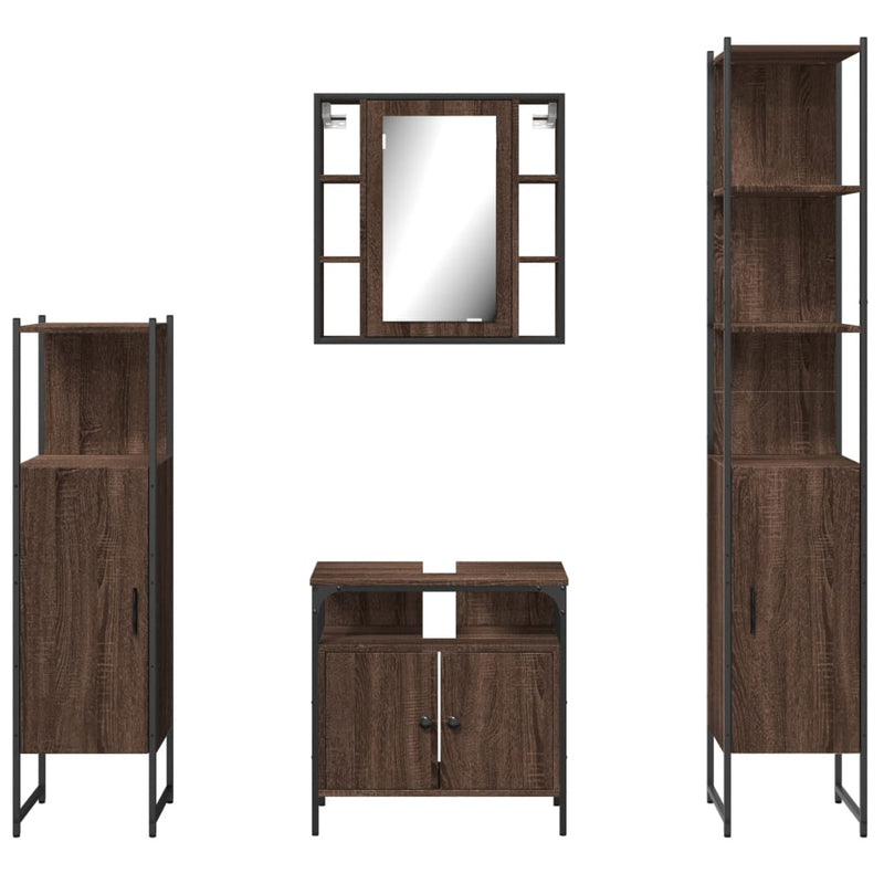 4 Piece Bathroom Cabinet Set Brown Oak Engineered Wood