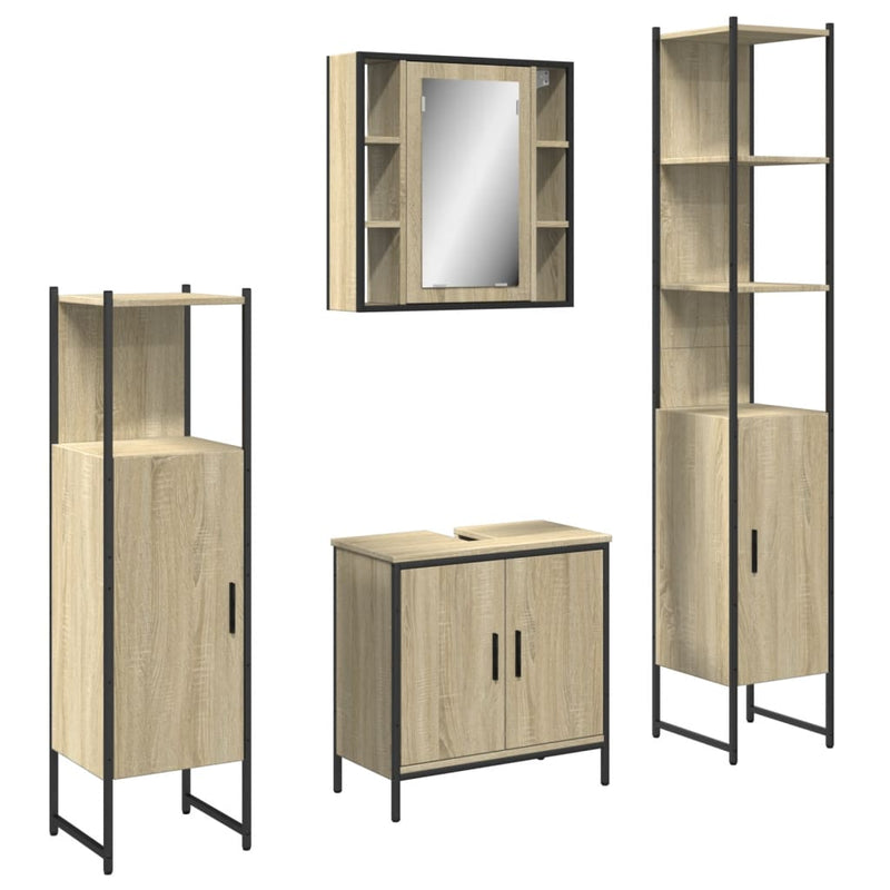 4 Piece Bathroom Cabinet Set Sonoma Oak Engineered Wood