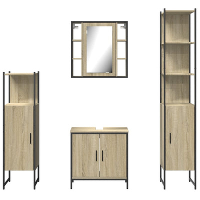 4 Piece Bathroom Cabinet Set Sonoma Oak Engineered Wood