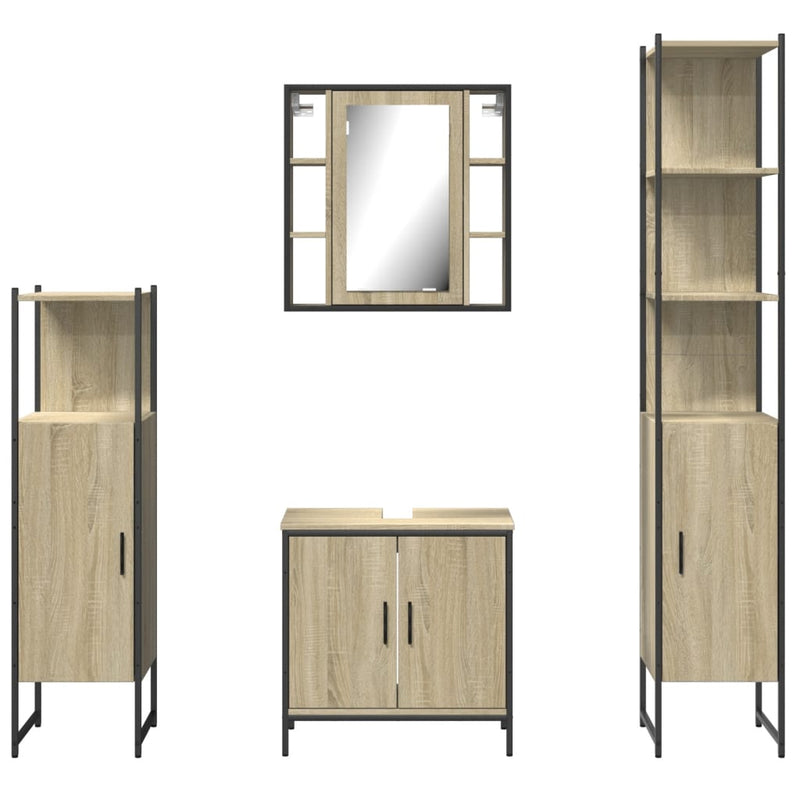 4 Piece Bathroom Cabinet Set Sonoma Oak Engineered Wood