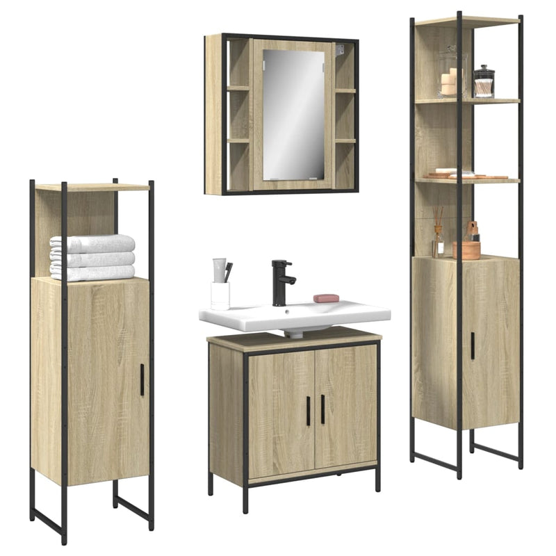 4 Piece Bathroom Cabinet Set Sonoma Oak Engineered Wood