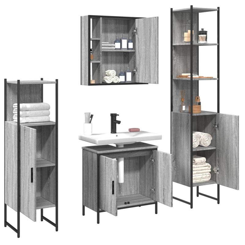 4 Piece Bathroom Cabinet Set Grey Sonoma Engineered Wood