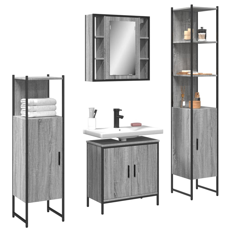 4 Piece Bathroom Cabinet Set Grey Sonoma Engineered Wood