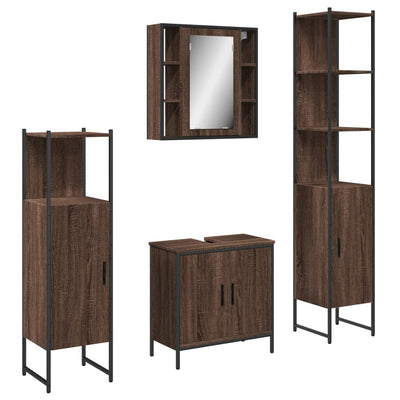 4 Piece Bathroom Cabinet Set Brown Oak Engineered Wood