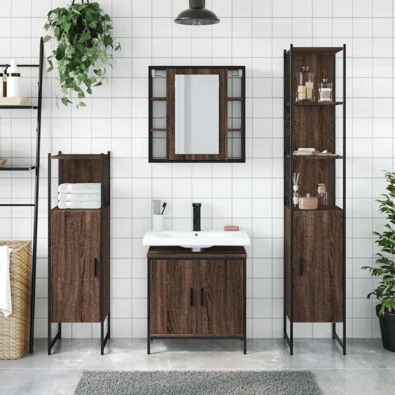 4 Piece Bathroom Cabinet Set Brown Oak Engineered Wood