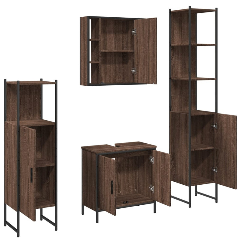 4 Piece Bathroom Cabinet Set Brown Oak Engineered Wood