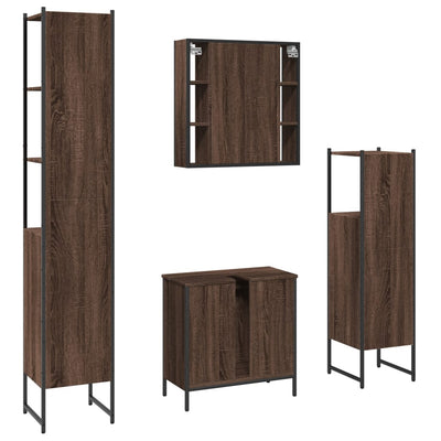 4 Piece Bathroom Cabinet Set Brown Oak Engineered Wood