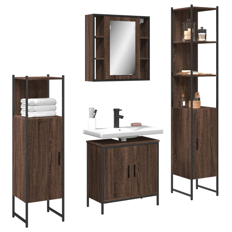 4 Piece Bathroom Cabinet Set Brown Oak Engineered Wood