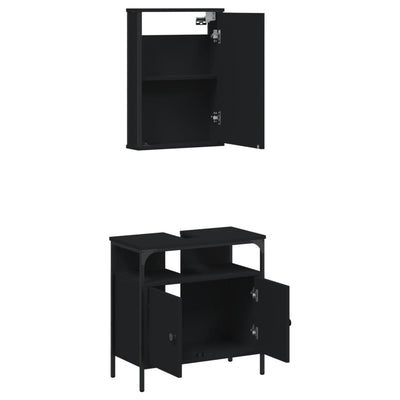 2 Piece Bathroom Furniture Set Black Engineered Wood