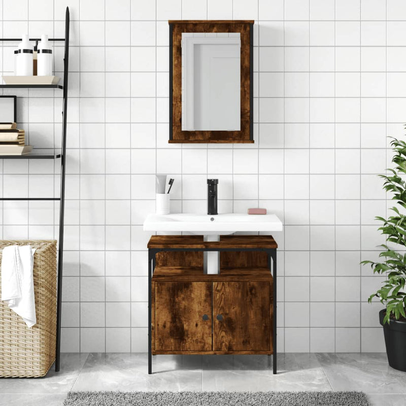 2 Piece Bathroom Furniture Set Smoked Oak Engineered Wood