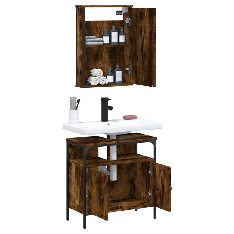 2 Piece Bathroom Furniture Set Smoked Oak Engineered Wood