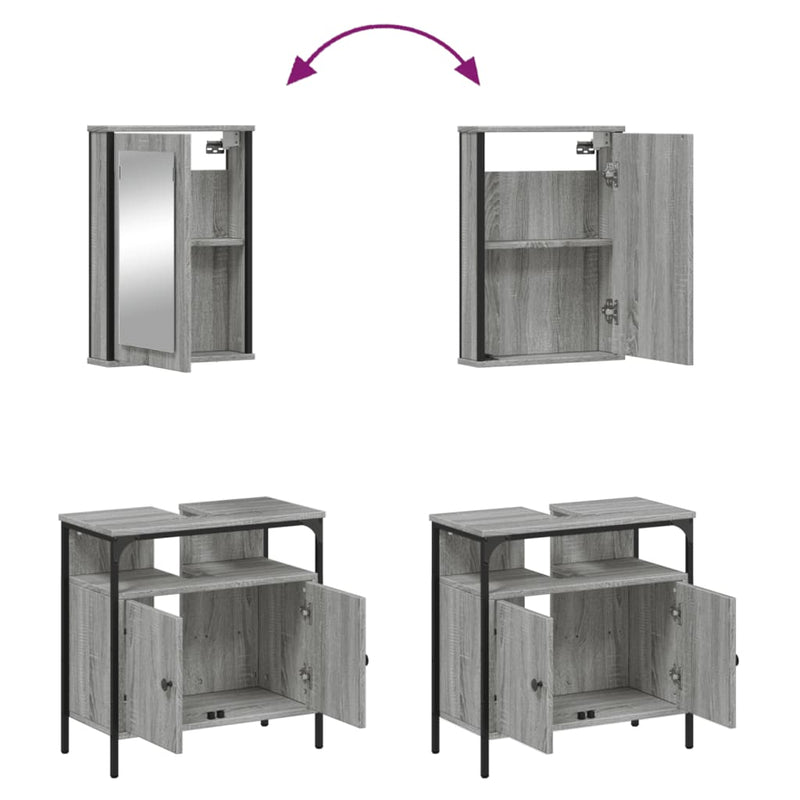 2 Piece Bathroom Furniture Set Grey Sonoma Engineered Wood