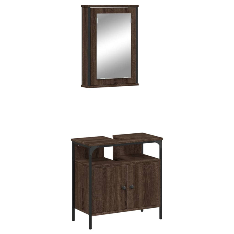 2 Piece Bathroom Furniture Set Brown Oak Engineered Wood