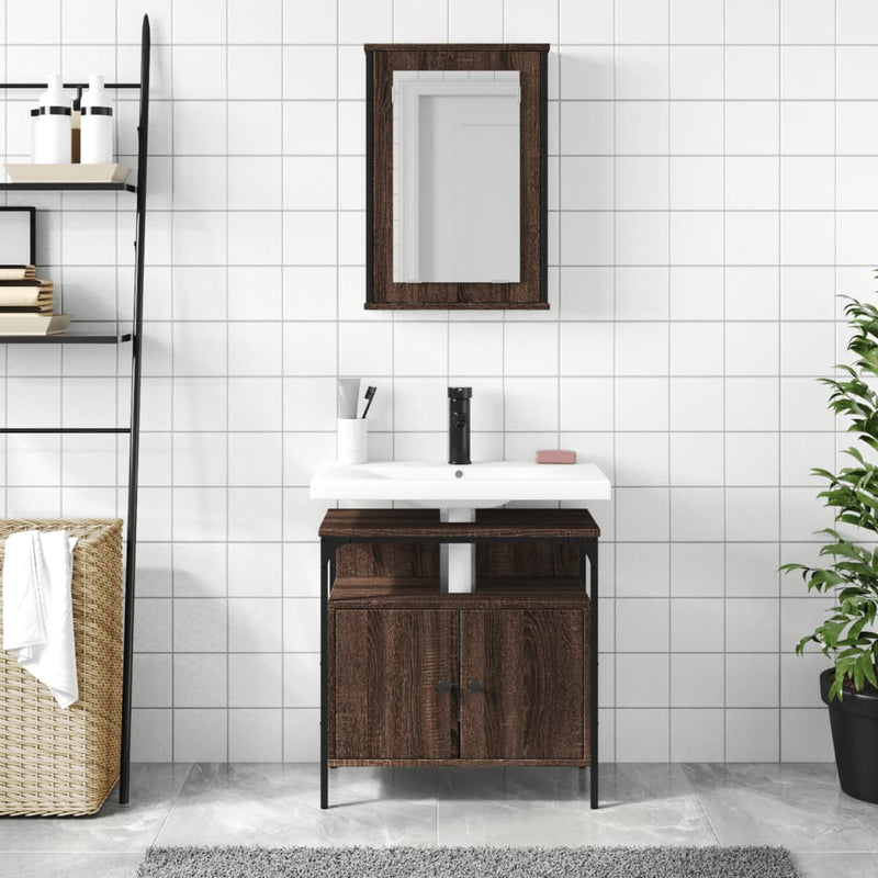 2 Piece Bathroom Furniture Set Brown Oak Engineered Wood