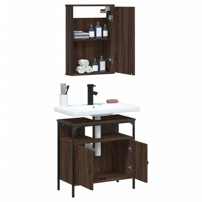 2 Piece Bathroom Furniture Set Brown Oak Engineered Wood