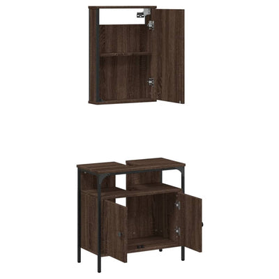 2 Piece Bathroom Furniture Set Brown Oak Engineered Wood