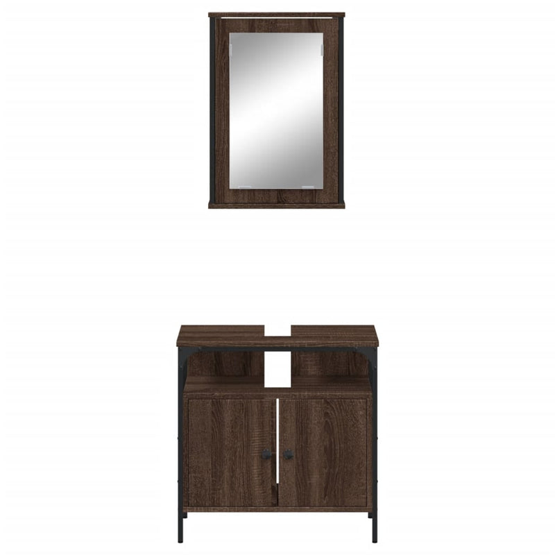 2 Piece Bathroom Furniture Set Brown Oak Engineered Wood