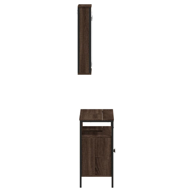 2 Piece Bathroom Furniture Set Brown Oak Engineered Wood