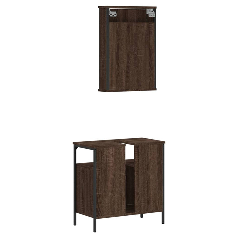 2 Piece Bathroom Furniture Set Brown Oak Engineered Wood